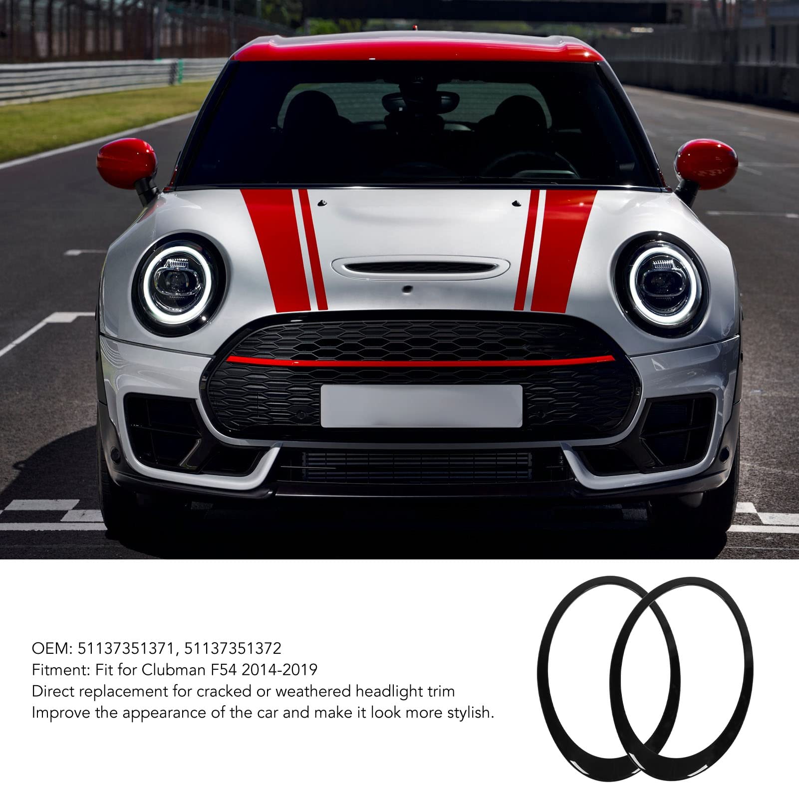 Pierścień Wykończeniowy Reflektora Bezel Clubman F54 2014-2019 Lewy Prawy Reflektor Dekoracyjna Pokrywa Wymiana OEM 51137351371 51137351372 ABS PP (Błyszcząca czerń)