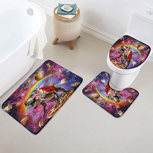 Divertida alfombra de baño de espuma viscoelástica para perro, 3 piezas, lindo corgi montando en dinosaurios, universo colorido, galaxia, moderno,