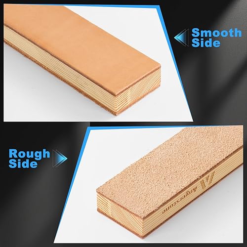 Miniatura 3 de ANGERSTONE Trazo de cuero de doble cara para afilar cuchillos, kit de bloque de grapado de 14 x 2 pulgadas con compuesto de pulido, cuchillo con