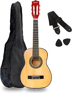 StarQuest SQ-CG30-NAT 30"Classical Acoustic Guitar for Beginners – Nylon String 1/2 Size with Natural Finish, Lightweight Travel – Starter Guitar for Practice & Lessons