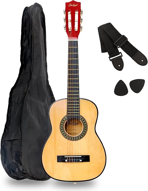 StarQuest SQ-CG30-NAT 30"Classical Acoustic Guitar for Beginners – Nylon String 1/2 Size with Natural Finish, Lightweight Travel – Starter Guitar for Practice & Lessons