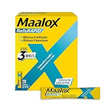 Maalox Reflurapid Blocca il Reflusso Gastroesofageo, Riduce Bruciore e Acidità di Stomaco, anche in Gravidanza – con Bicarbonato di Sodio, Senza Glutine, Senza Lattosio (28 Bustine Gusto Menta)