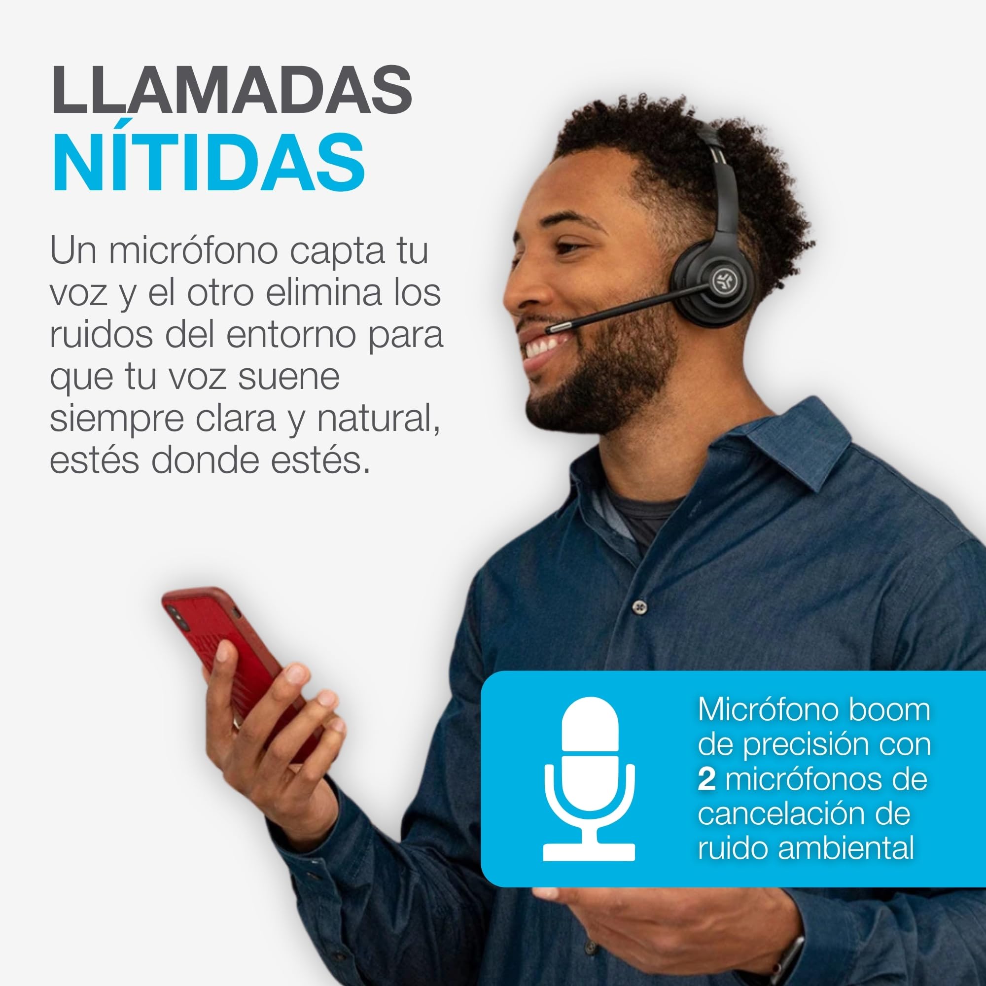 JLab Go Work - Auriculares Inalámbricos de 2ª Generación con Micrófono, Más de 55 Horas de Reproducción Bluetooth o USB-C Dongle PC, Conexión Multipunto a Computadora y Móvil