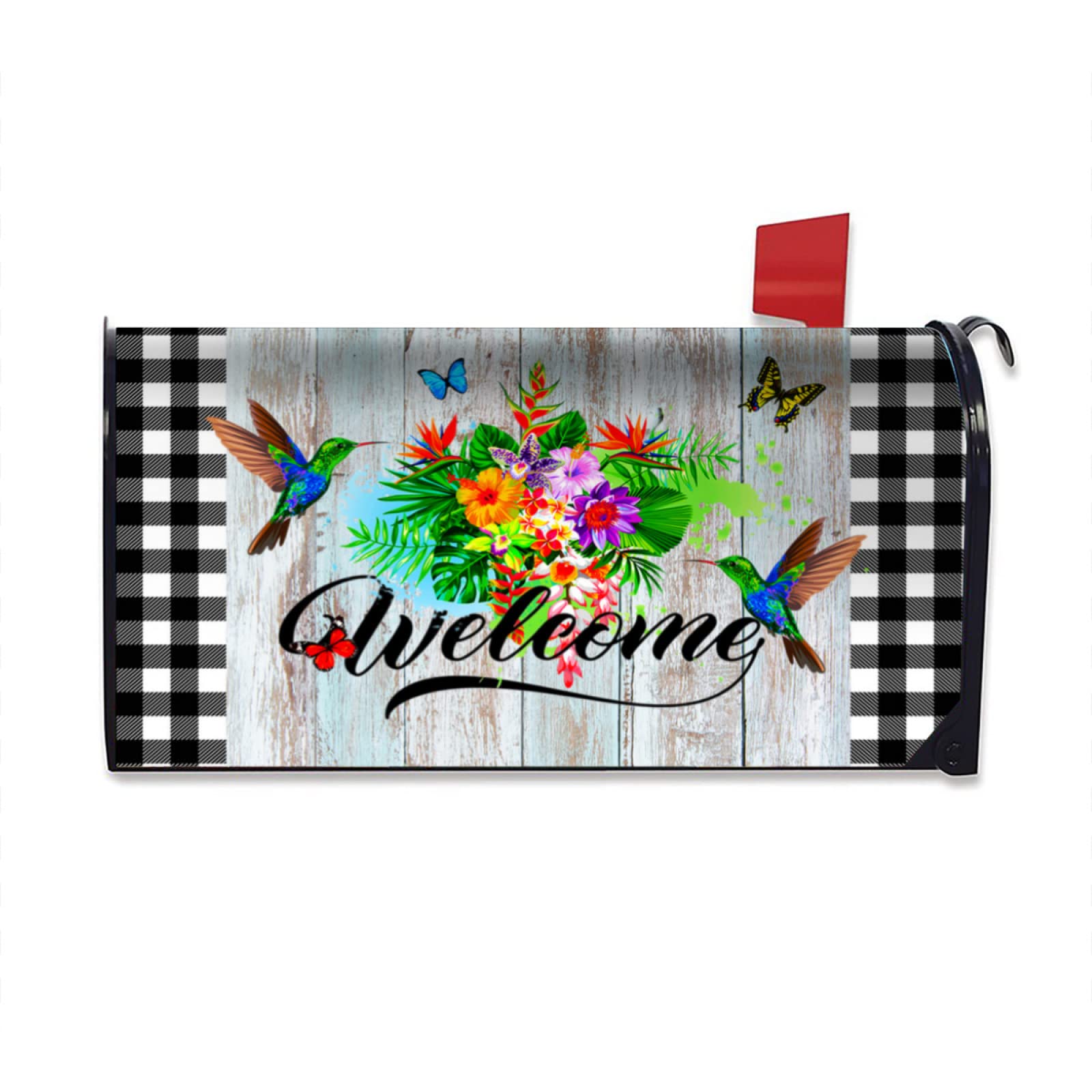 Spring Hummingbirds Mailbox Cover Magnetic Standard Size 18" X 21" Flowers Mailbox Covers Butterfly Mailbox Covers Magnetic Mailbox Wraps Post Box Cover Decor for Garden Yard House