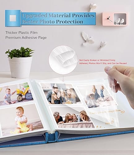 Miniatura 3 de Álbum de Fotos Autoadhesivo Scrapbook para Fotos de 3x5 4x6 5x7 8x10 Pulgadas, 60 Páginas Cubierta de Lino con Ventana de Exhibición Libro de Fotos