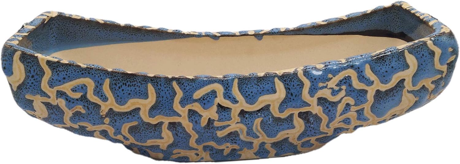 Ceramic Boat Shaped Planter Flower Pots Indoor Outdoor Planter, Handicraft by Awarded Indian Artisan (10" Inch, Blue)