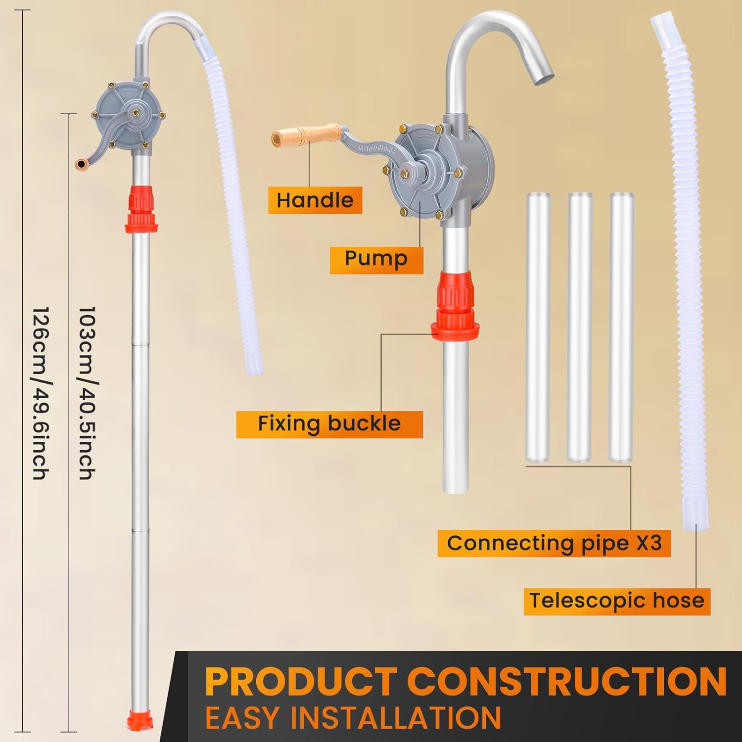 55 Gallon Drum Pump,Barrel Pump Manual Lever Action Barrel Pump for Diesel,Kerosene, Motor Oil Transfer (7131-FANG-1)