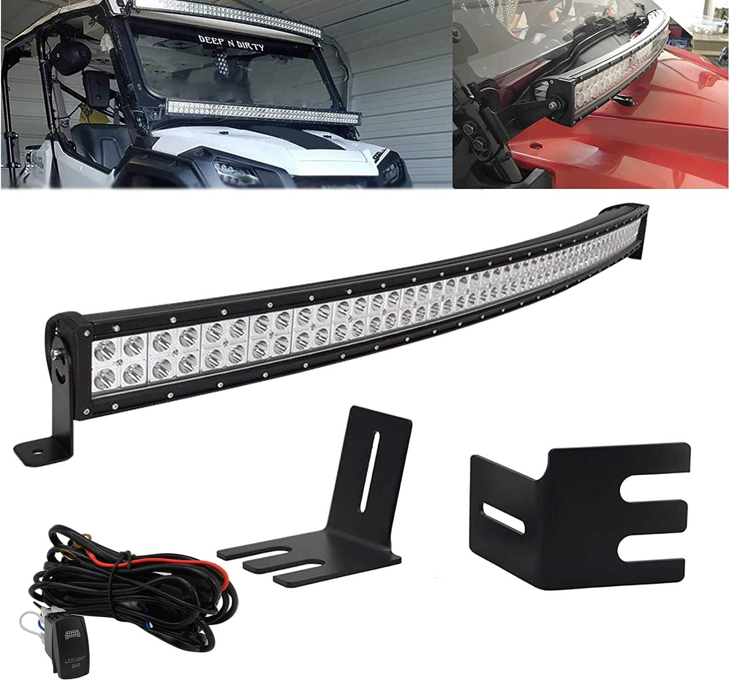 LED Light Bar Kit Compatible with Honda Pioneer 700 1000 Models,50'' 288W LED Light Bar w/Wiring kit & Upper Hood Side Pillar Roll Bar Mounting Brackets