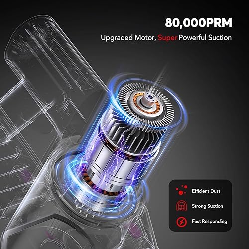 Miniatura 5 de Cordless Vacuum Cleaner for Home, 80,000PRM Powerful 4 in 1 Lightweight Stick Vacuum with 2 Adjustable Suctions, Max 40 Mins Runtime, 2600mAh