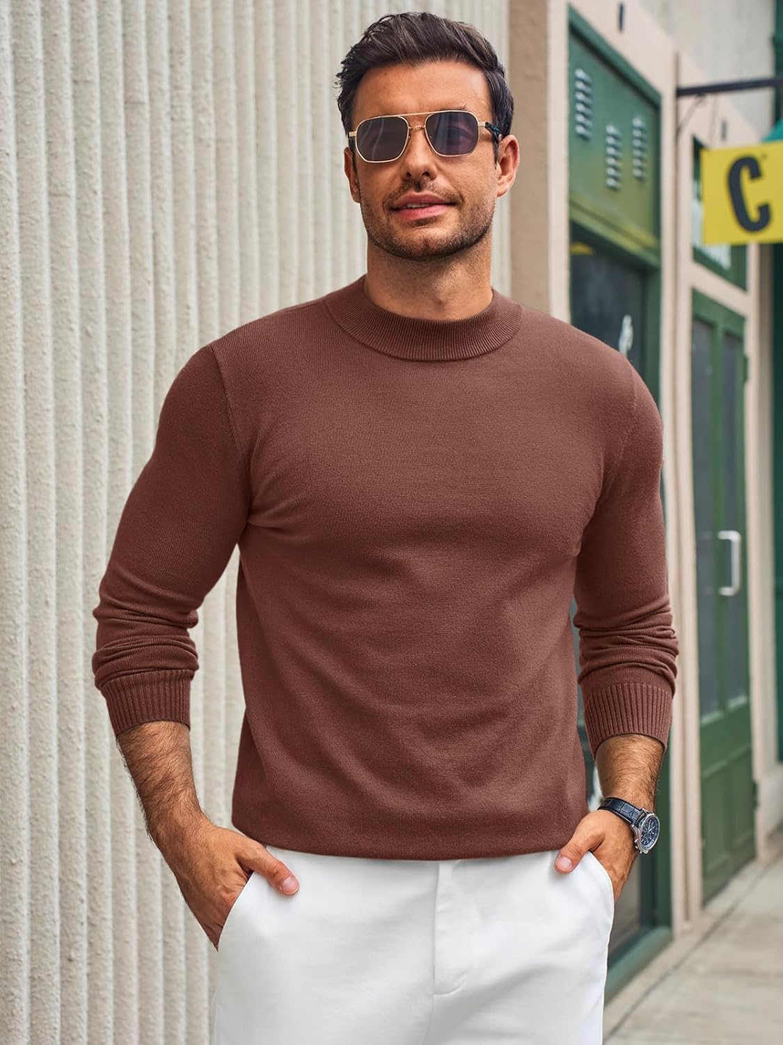 Runcati Mens Mock Turtleneck Pullover Slim Fit Casual Basic Thermal Knit Sweater Lightweight Long Sleeve Pullover Tee - Image 3