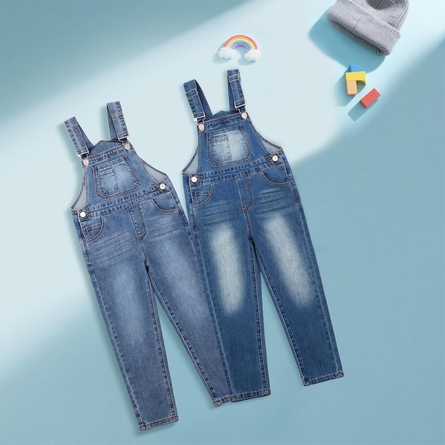 Girls Denim Overalls,Soft Stretchy Jeans Overalls for Girls Kids