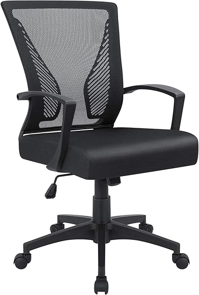 Furmax Office Chair Ergonomic Computer Desk Mesh Chair Mid Back Swivel Lumbar Support with Armrest (1, Black)