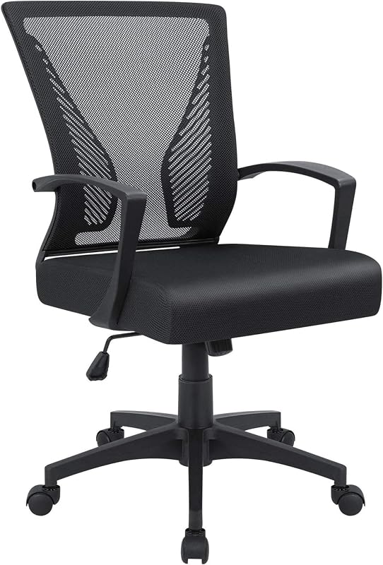 Furmax Silla de Oficina Ergonómica Escritorio para Computadora Silla de Malla con Respaldo Medio Soporte Lumbar Giratorio con Reposabrazos (1, Negro)