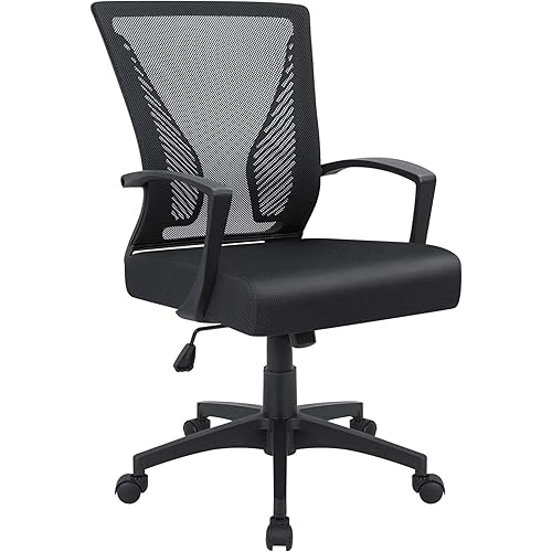 Furmax Office Chair Ergonomic Computer Desk Mesh Chair Mid Back Swivel Lumbar Support with Armrest (1, Black)