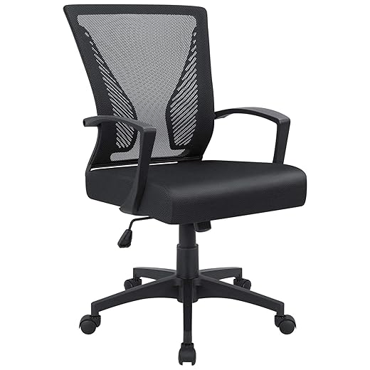 Furmax Office Chair Mid Back Swivel Lumbar Support Desk Chair, Computer Ergonomic Mesh Chair with Armrest (Black)
