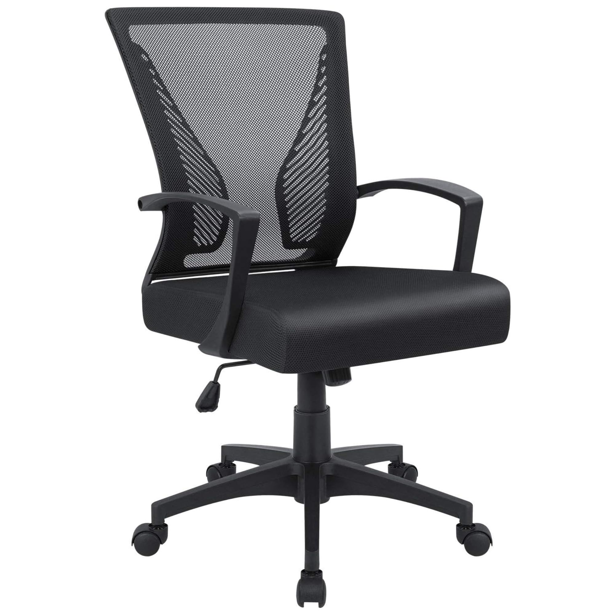 Furmax Office Chair Ergonomic Computer Desk Mesh Chair Mid Back Swivel Lumbar Support with Armrest (1, Black)