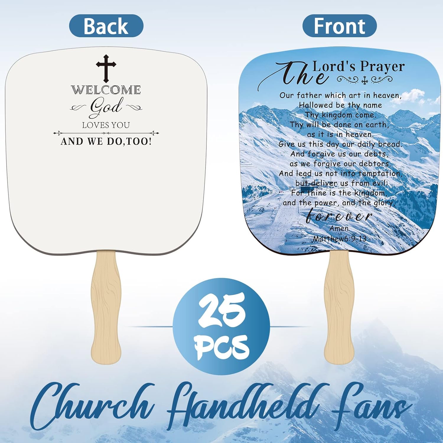 Qunclay 25 Pcs Church Fans Christian Gift Inspiration Bible Verse Hand Fans Bulk for Church Easter National Day of Prayer Holy Week Lent Epiphany Events Favors Supplies for Women(Lord's Prayer)