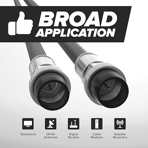 Miniatura 8 de THE CIMPLE CO Cable coaxial, 50 pies, funda de goma resistente a la intemperie, cable de TV interiorexterior, Internet de alta velocidad, doble