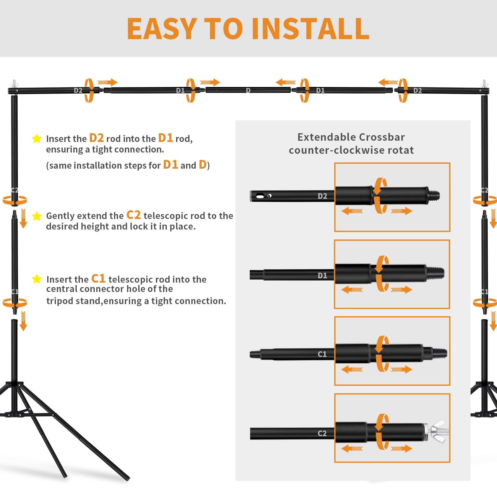 Soporte de fondo, nuevo sistema de fondo ajustable de 6,5 x 10 ft/2 x 3 m, kit para fotografía, estudio y fiesta, eventos, con bolsa de lona portátil