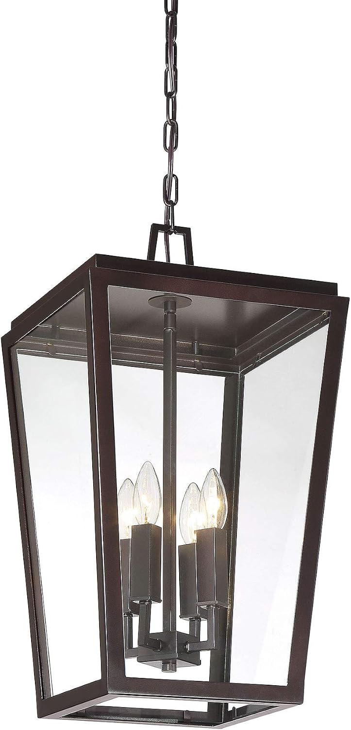 Savoy House 5-549-13 Milton Modern Clear Glass Outdoor Hanging Lantern, 4-Light 240 Total Watts, 22" H x 12" W, English Bronze
