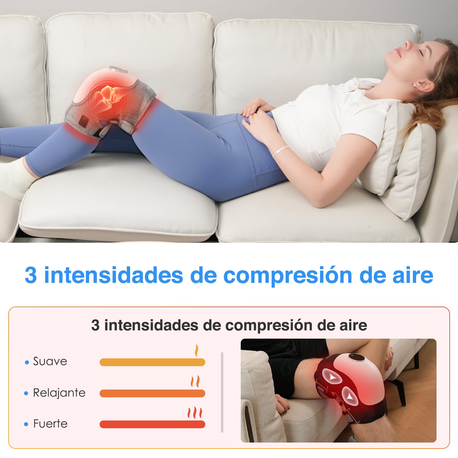 Rodillera Inalámbrica con Calor, Masajeador de Rodilla | Vibration und Luftdruck-Massage, 3 Heizstufen, 3 Vibrationsstärken, 5 Timer-Optionen, 5000mAh Akku