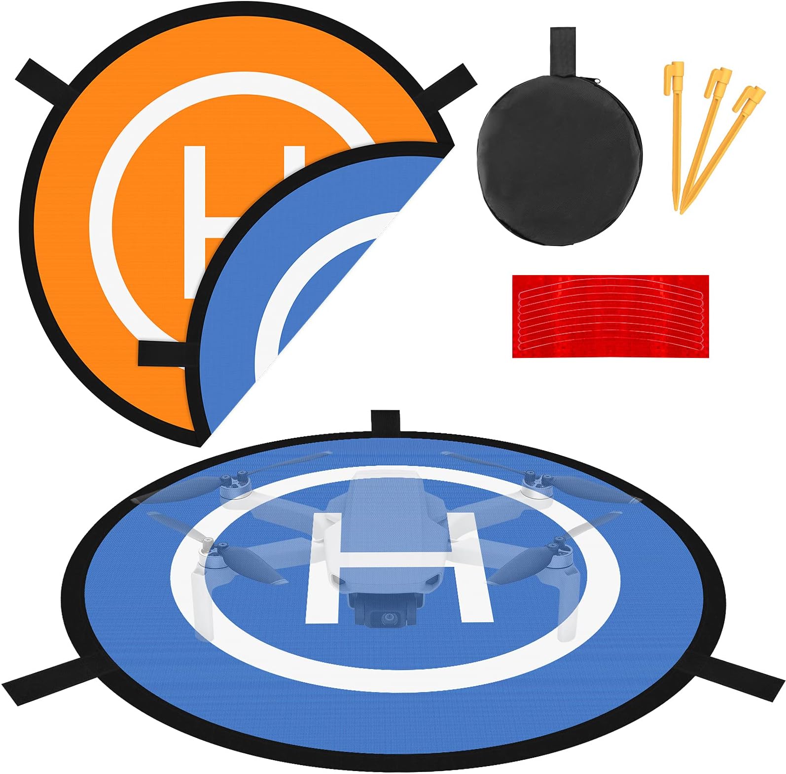 Linkidea 30'' Portable Drones Landing Pad, Foldable Drone Accessories Pads for DJI Mavic Phantom 2, 3, 4, Pro, Universal RC Drones Helicopter, Antel Robotic, Waterproof PVB Drones (Orange 75cm)