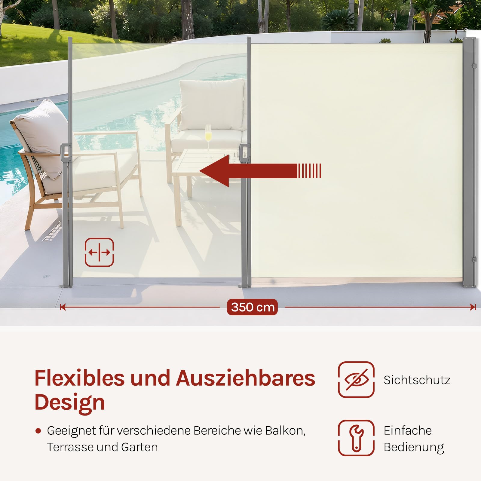 WOLTU Seitenmarkise Ausziehbar 160x350cm Creme | ausziehbar; Sichtschutz; Sonnenschutz; Windschutz; mit Wandhalterung