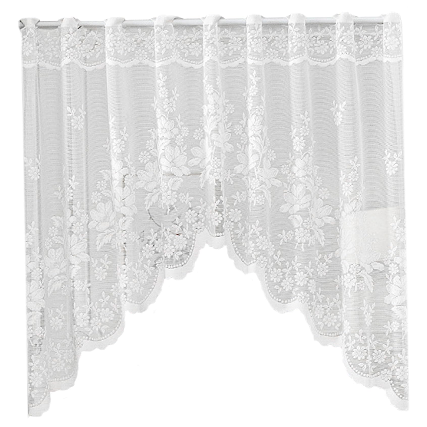 Cenefa de encaje con flores de 63x39 cortina blanca para ventana y armario con paso de varilla