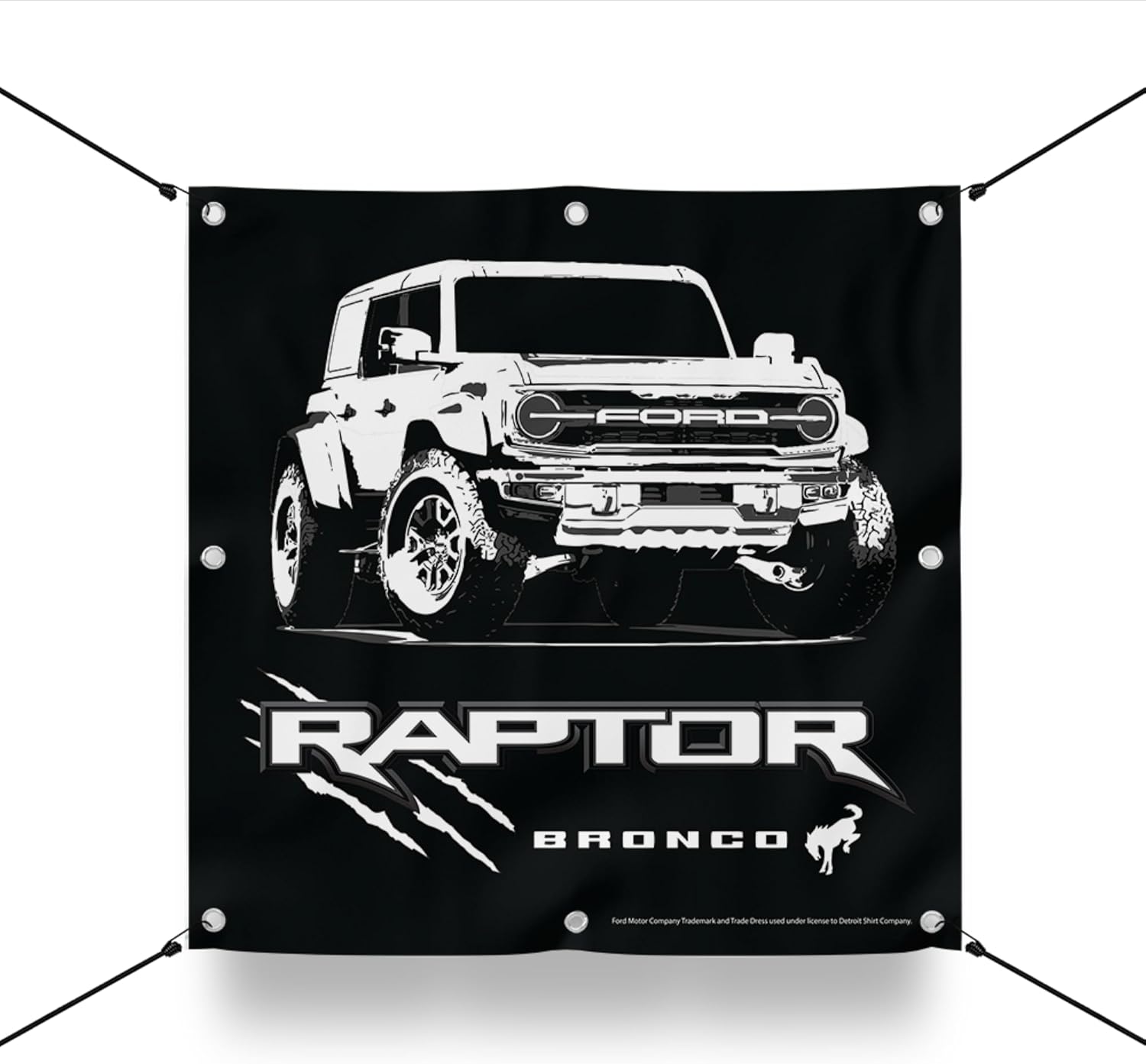 Ford Bronco Raptor Banner Square Shape | Heavy Duty Vinyl Racing Banner with Grommets | Garage Wall Décor | Made in USA (36" × 36")