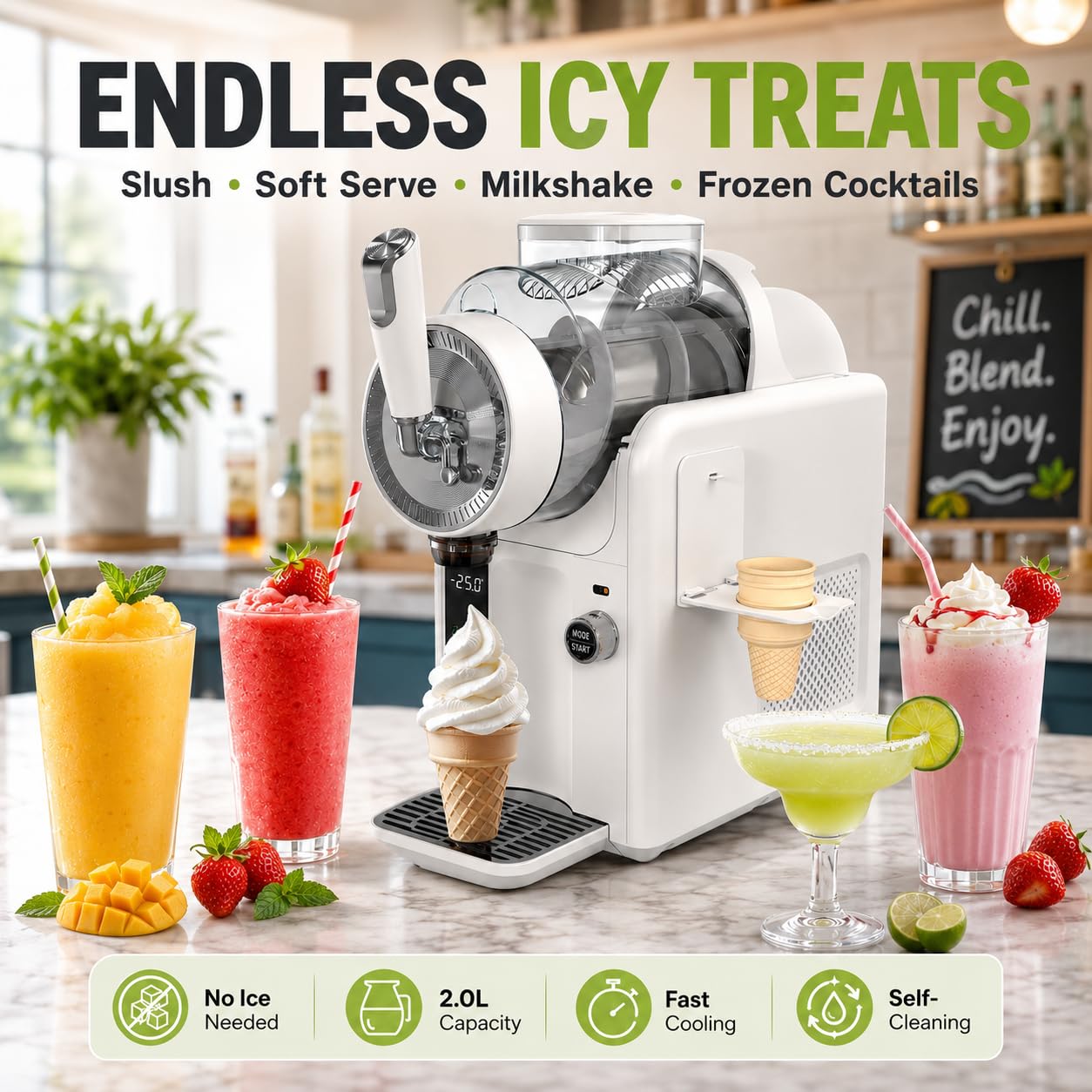 Slushie Maszyna do lodów domowych 2 l, miękka maszyna do lodów z regulowaną konsystencją, koktajl mleczny i urządzenie do smoothie, samoczyszczący ekspres do deserów i napojów, czarna