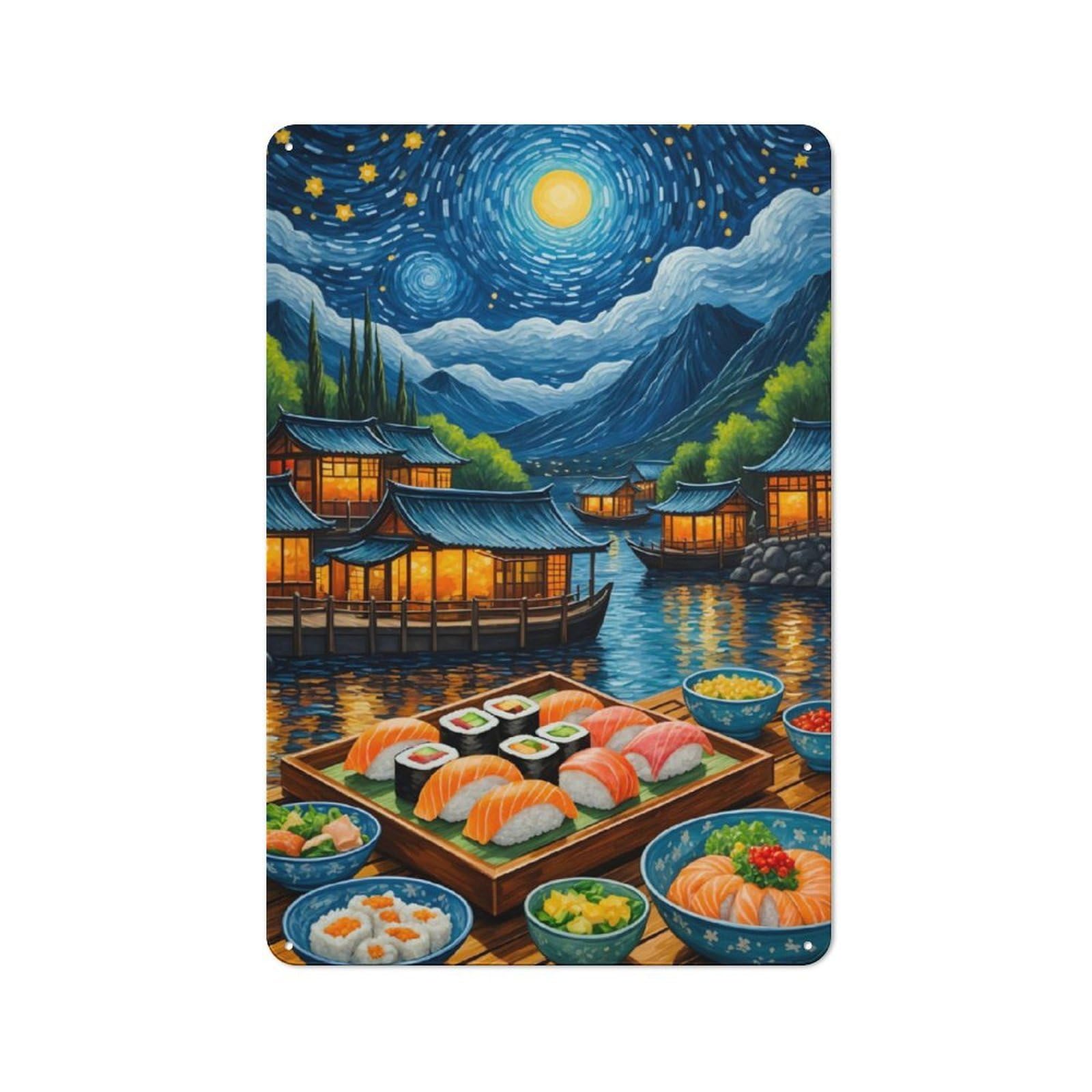 Junmoney Sushi Starry Night Industrial Decorative Metal Plaque 30X20cm, Studio Wall Art For Flat, Bar, Studio Or Gallery Wall