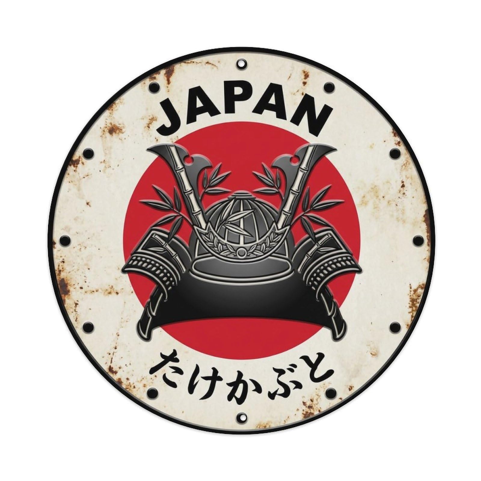 Bamboo Helmet Japan Warrior Armor Aged Metal Tin Sign