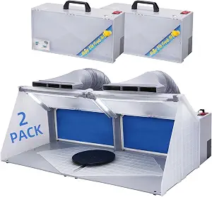 OPHIR 2 Sets of Portable Airbrush Spray Booth with Dual Fans, 6 LED Lights