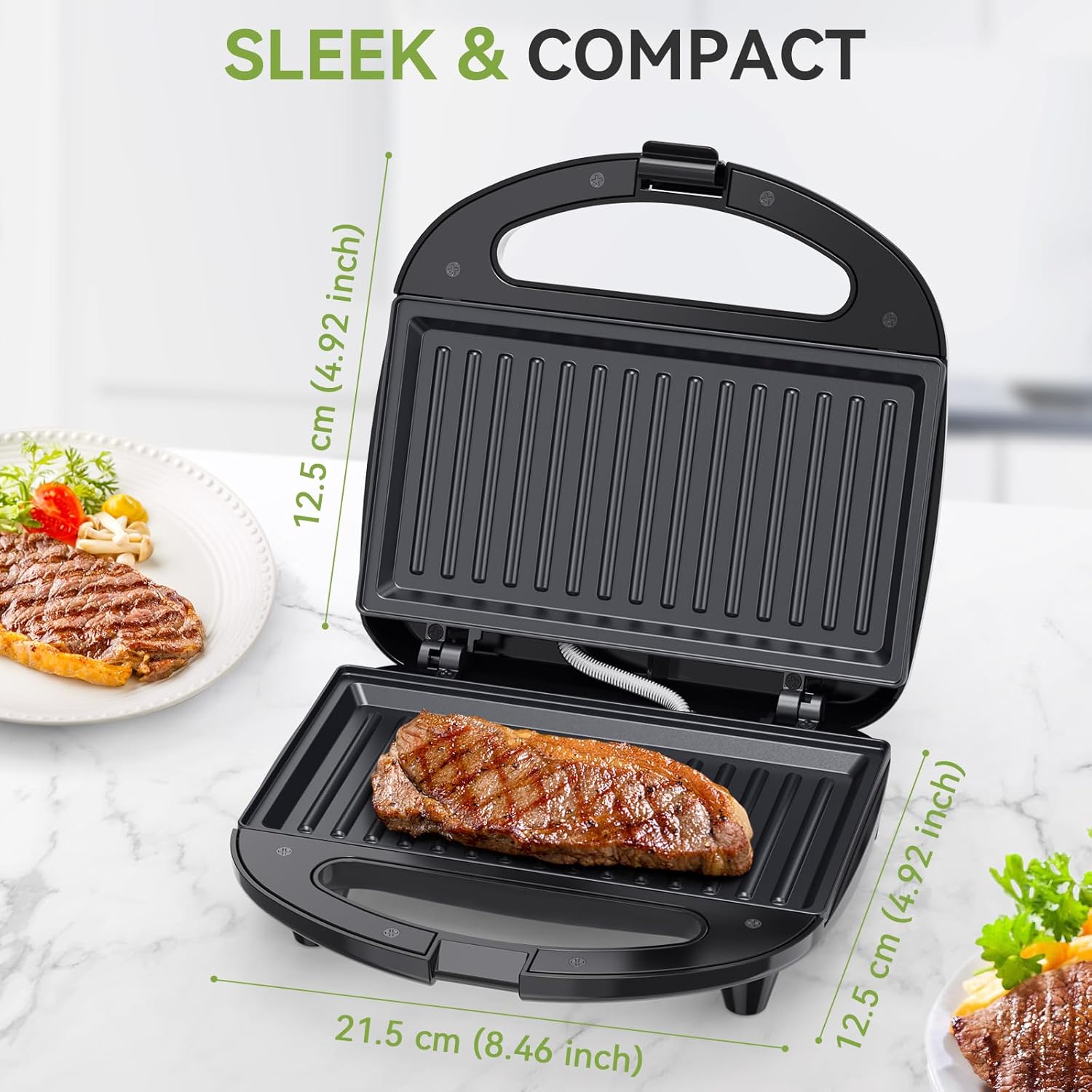 OSTBA Sandwich Maker, 2 Slice Grilled Cheese Maker with Non-stick Grill Plates, Indicator Lights, Cool Touch Handle, Easy to Clean and Store, 750W ABS10/Small