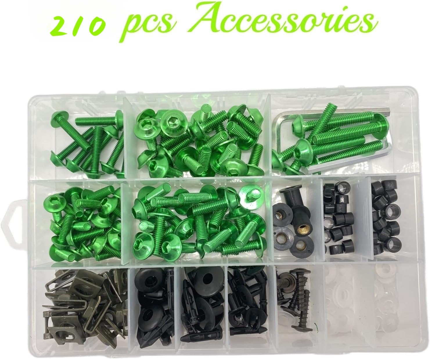 210PCS Motorcycle Fairing Bolt Kit Aluminum Alloy M5 M6 Screws Fasteners Colorful Universal Fairing Bolts Nut Clips Kit for Honda Kawasak Suzuki Ducati Yamaha BMW GSXR Sport Bikes (Green)