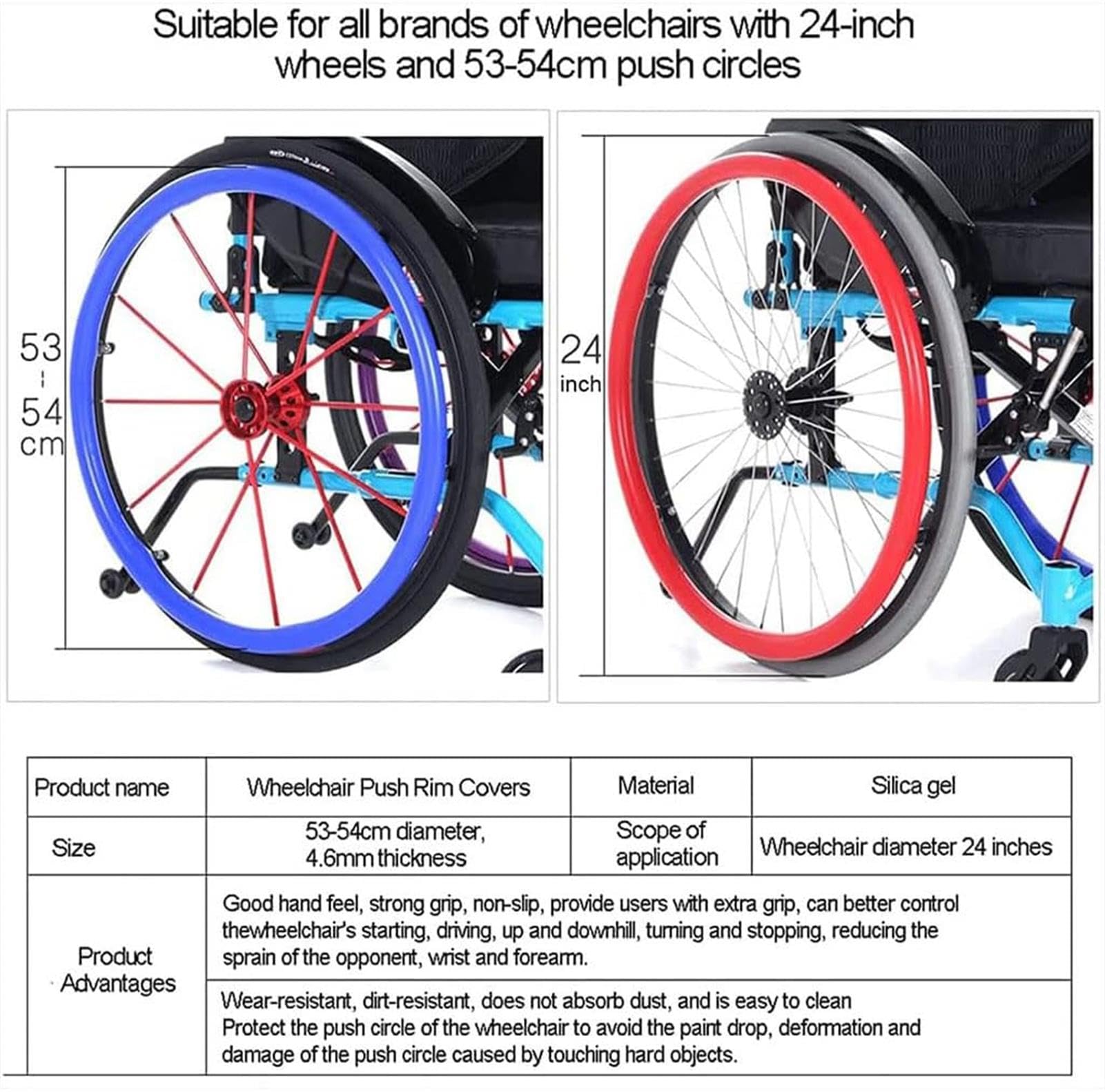 Funda para silla de ruedas de 22 pulgadas, protectores antideslizantes para llantas, agarres de rueda trasera, accesorios de anillo de empuje para una fácil movilidad
