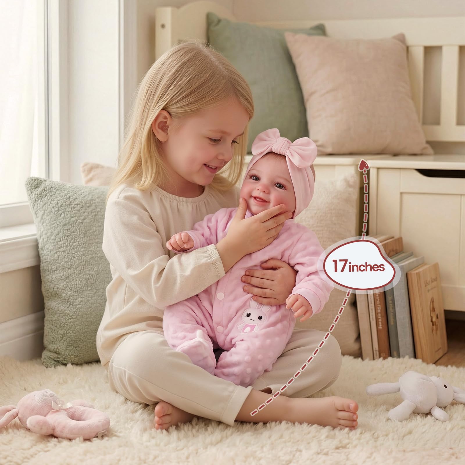BABESIDE Rinato Bambino Bambole Sunny 17 Pollici Realistica Bambola Neonata Reborn-Baby Doll Corpo Morbido Tessuto Reincarnate Babies Reale Aprire Gli Occhi