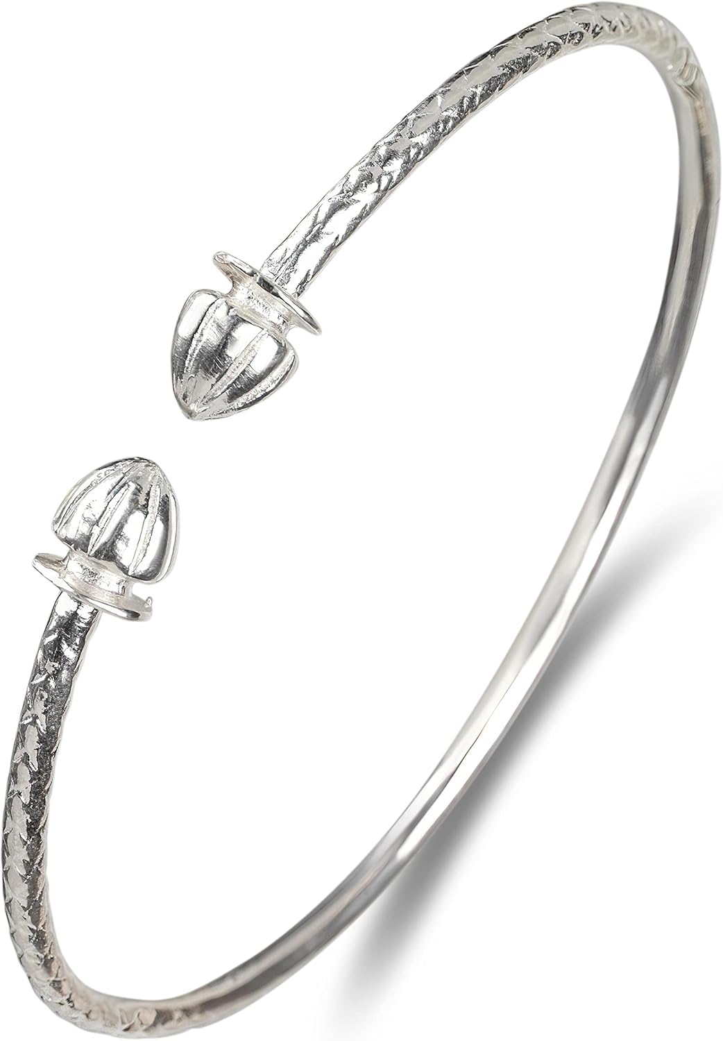 Better Jewelry Solid .925 Sterling Silver Bangle Cuff Bracelet West Indian Bangle with Acorn Ends, 1 piece