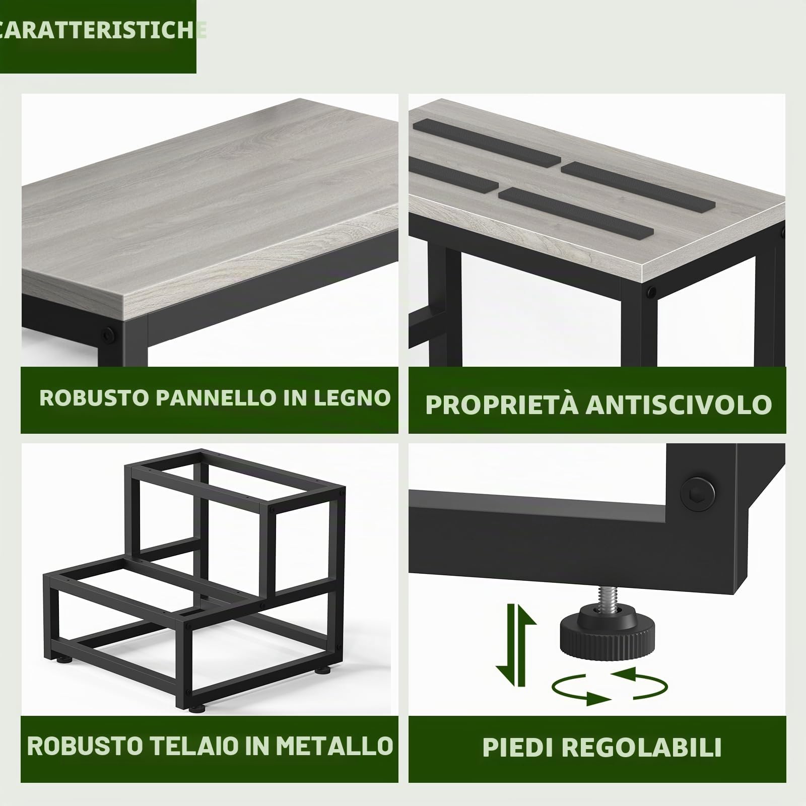 LIANTRAL Scaletta per adulti e bambini, scaletta 2 gradini, in acciaio resistente e robusto legno, supporta fino a 200 kg, sgabello per letto alto, cucina, bagno, grigio