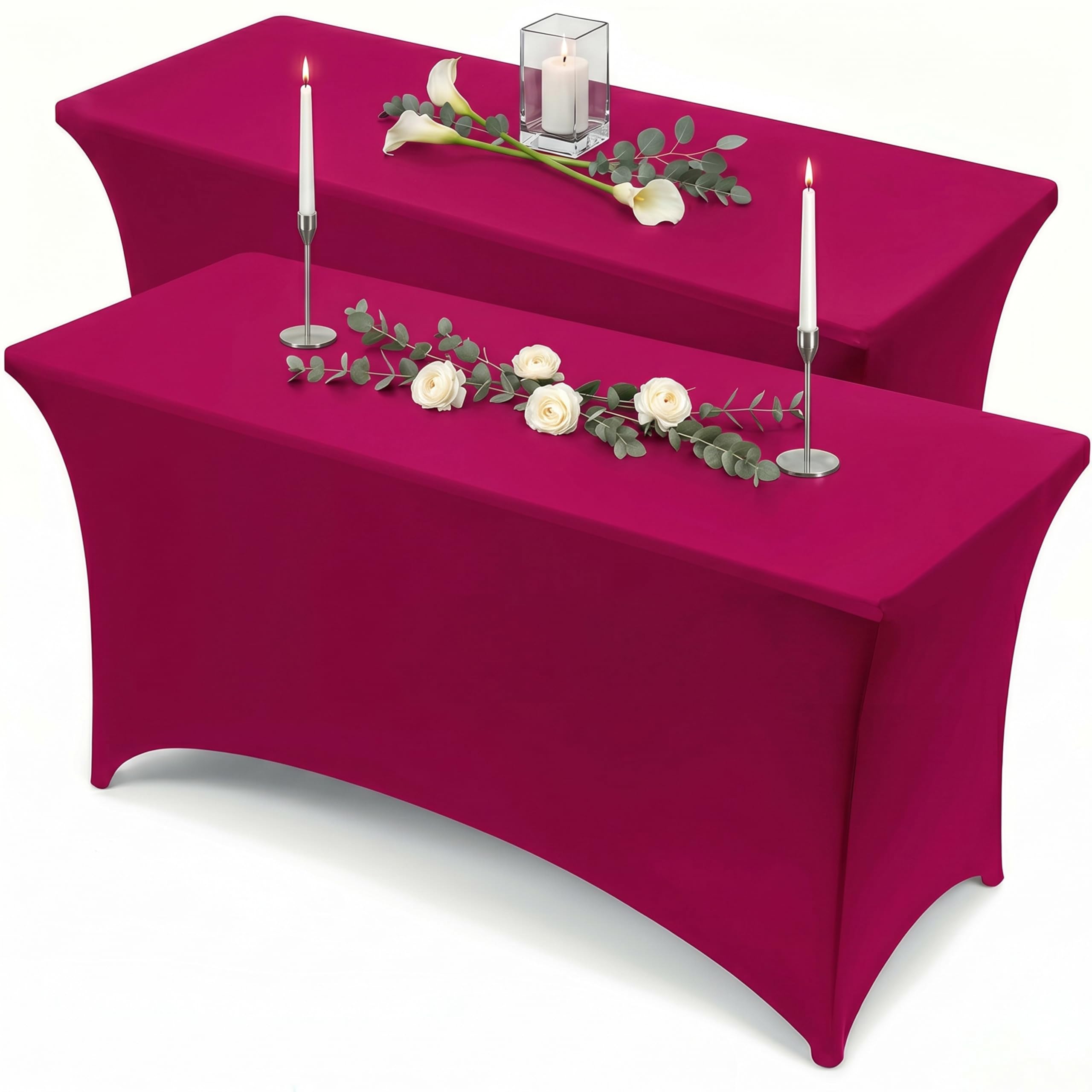 Utopia Kitchen Spandex Table Cloth 2 Pack [6FT, Fuchsia] Tight, Fitted, Washable and Wrinkle Resistant Stretch Rectangular Patio Table Cover for Event, Wedding, Banquet & Parties [183Lx76Wx76H] cm