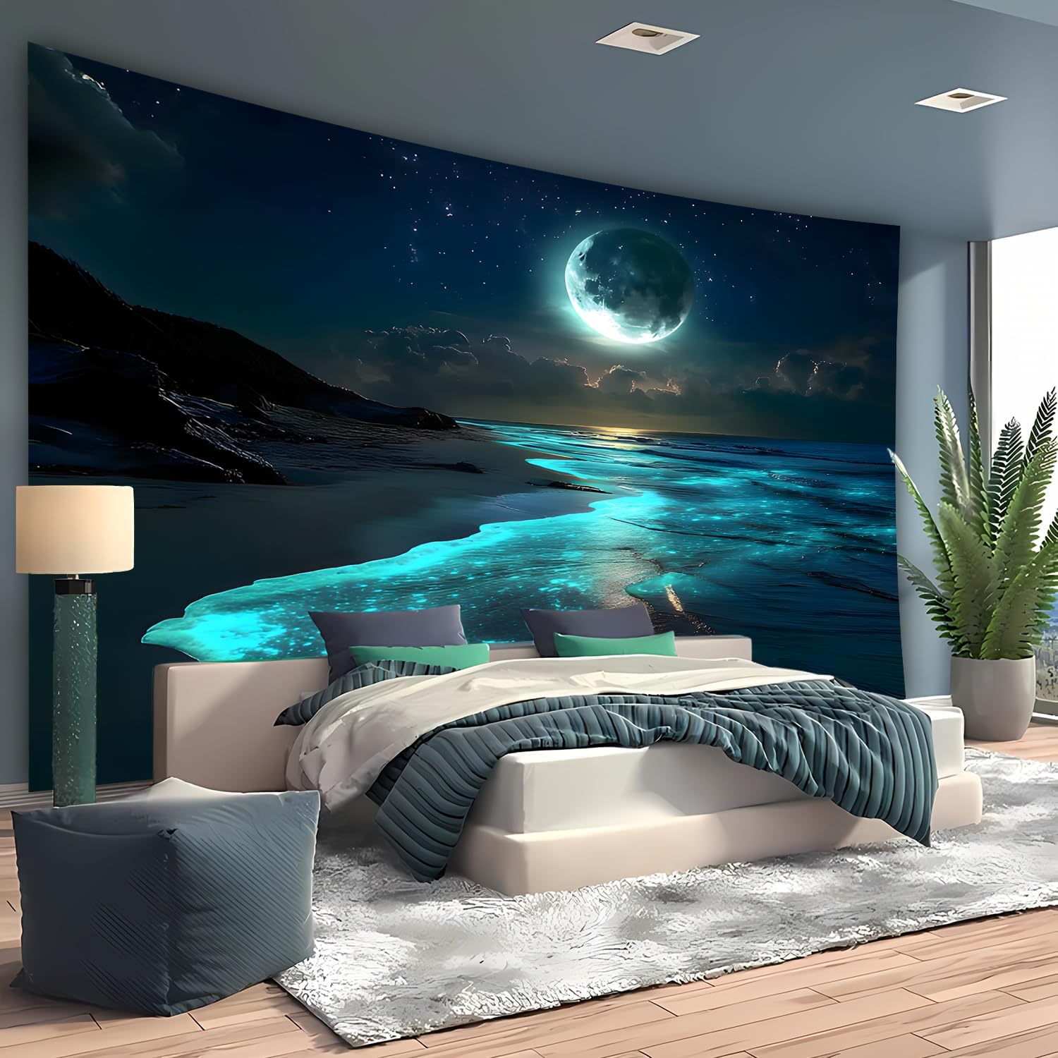 BSFHH Natural Scenery Tapestry Forest Trees Lakes Snow Mountain Art Hanging, Stream Through Rainforest Art Poster Bedroom Living Room