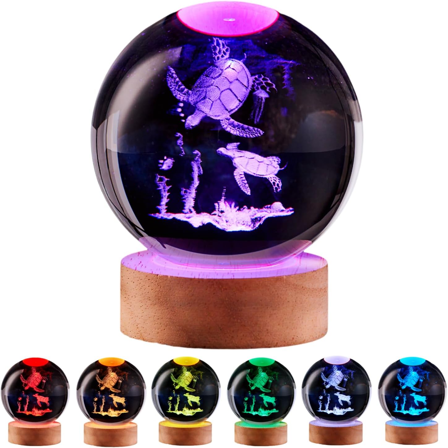sea Turtle Crystal Ball Lamp,Lifelike 3D Turtle Night Light,16 Colors Changing Light,Dimmable Remote Control, Underwater World lamp Gift (sea Turtle)