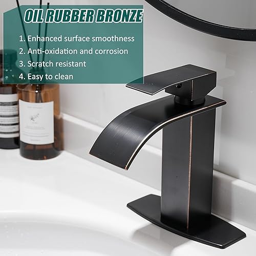 Miniatura 3 de Hoimpro Grifo de baño de cascada de bronce con líneas de suministro cUPC, grifo de lavabo de baño de una sola manija con drenaje emergente, grifo de