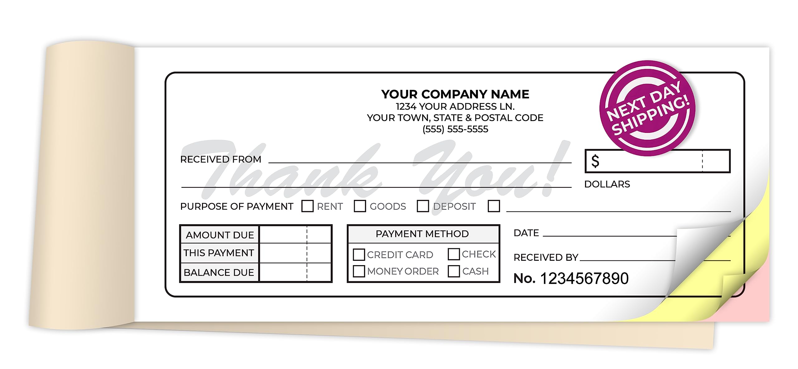 Custom 2.83" x 7" Carbonless NCR Books in 3-Part Triplicate Invoices, Receipts, Work Orders, Sales Orders, Purchase Orders, Estimates, Quote Forms