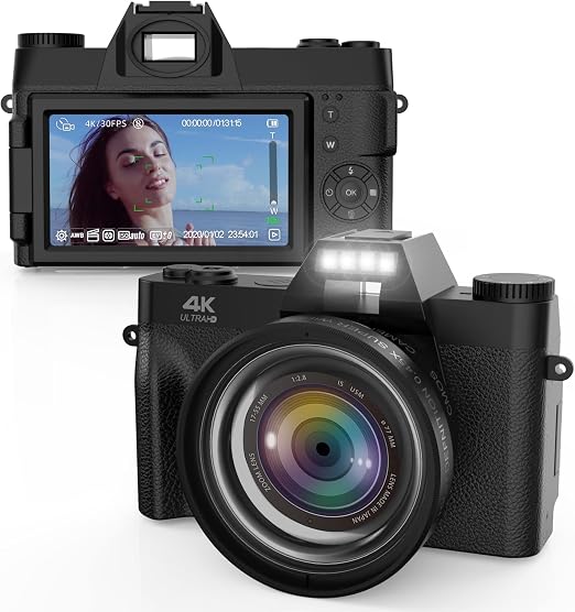 vlogging camera 4k digital camera for youtube with wifi 16x digital zoom 180 degree flip screen wide angle lens macro lens 2 batteries and 32gb