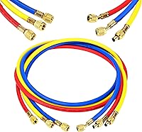 GELRIUNY 21985 Plus II 1/4" Refrigerant Charging Hoses 60" 3-Pack Yellow/Red/Blue - R410A R134A R22 HVAC AC Repair