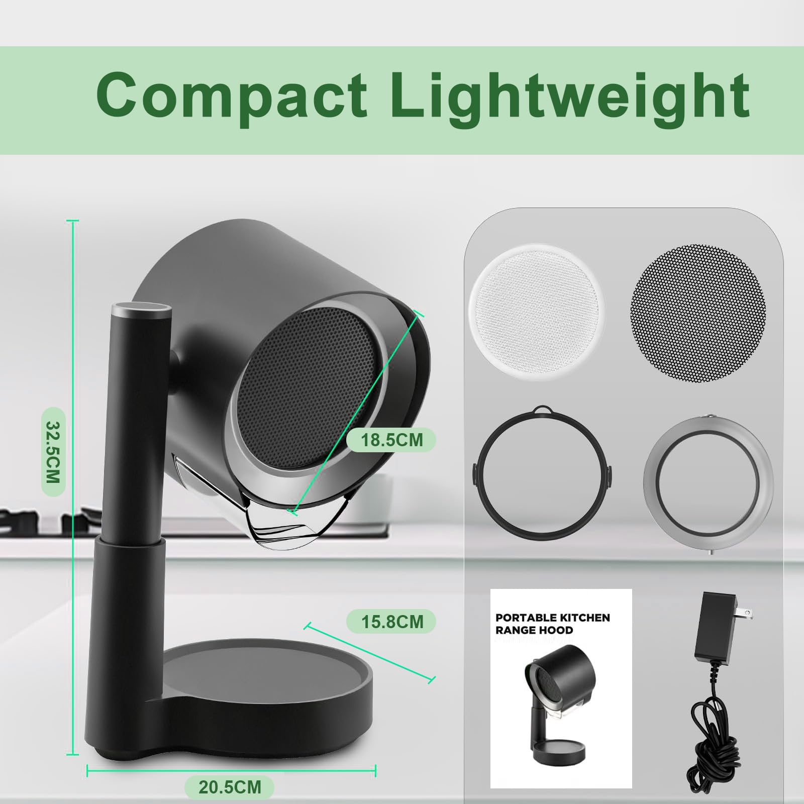Cappa Aspirante Portatile per Cucina，Cappa Estraibile con Inclinazione, 3 Velocità, Filtro Alluminio - Senza Installazione per Casa, BBQ, Campeggio, Design Compatto e Silenzioso