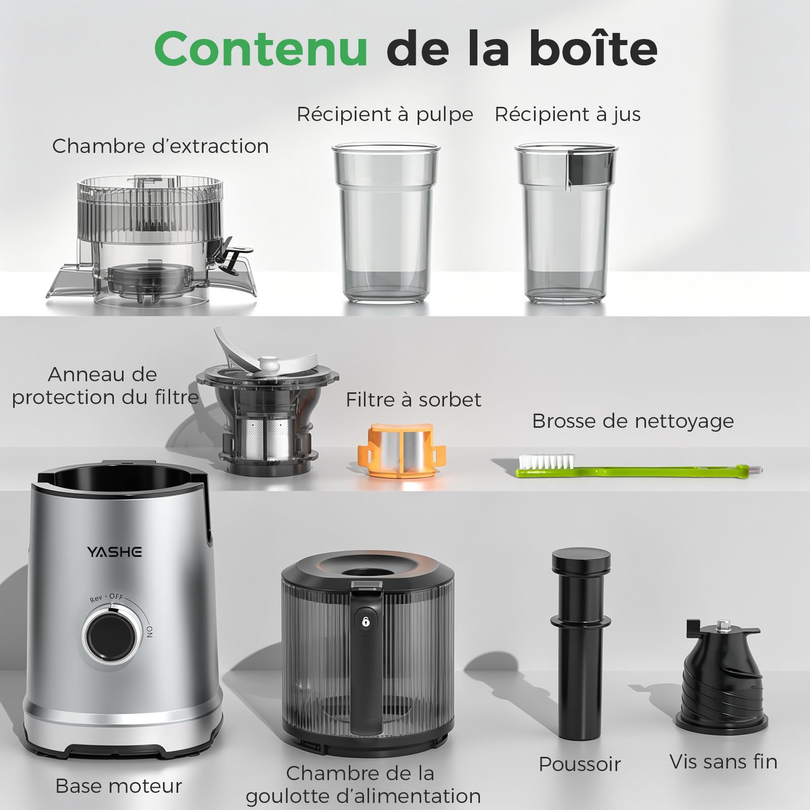 YASHE Extracteur de Jus à Froid 600W, Goulotte Extra-Large 152 mm pour Fruits et Légumes Entiers, Tamis 3-en-1 (Jus, Sorbet & Lait Végétal), Sans BPA, Lavable au Lave-Vaisselle, Capacité 1L