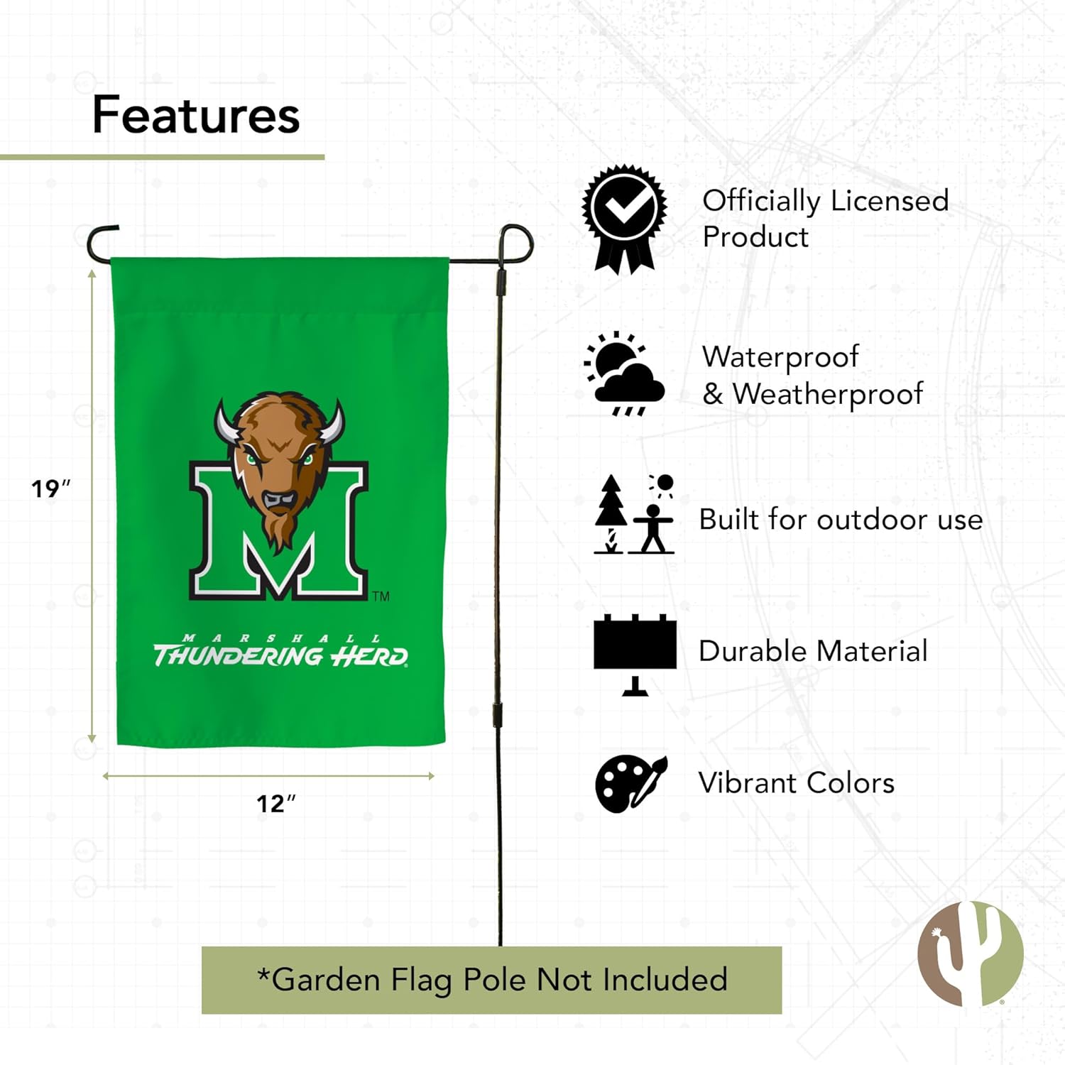 Desert Cactus Marshall University MU Garden Flag – 19 x 12 inch Marshall Thundering Herd Banner, For Outdoor Display and Events (Design H) - Image 4