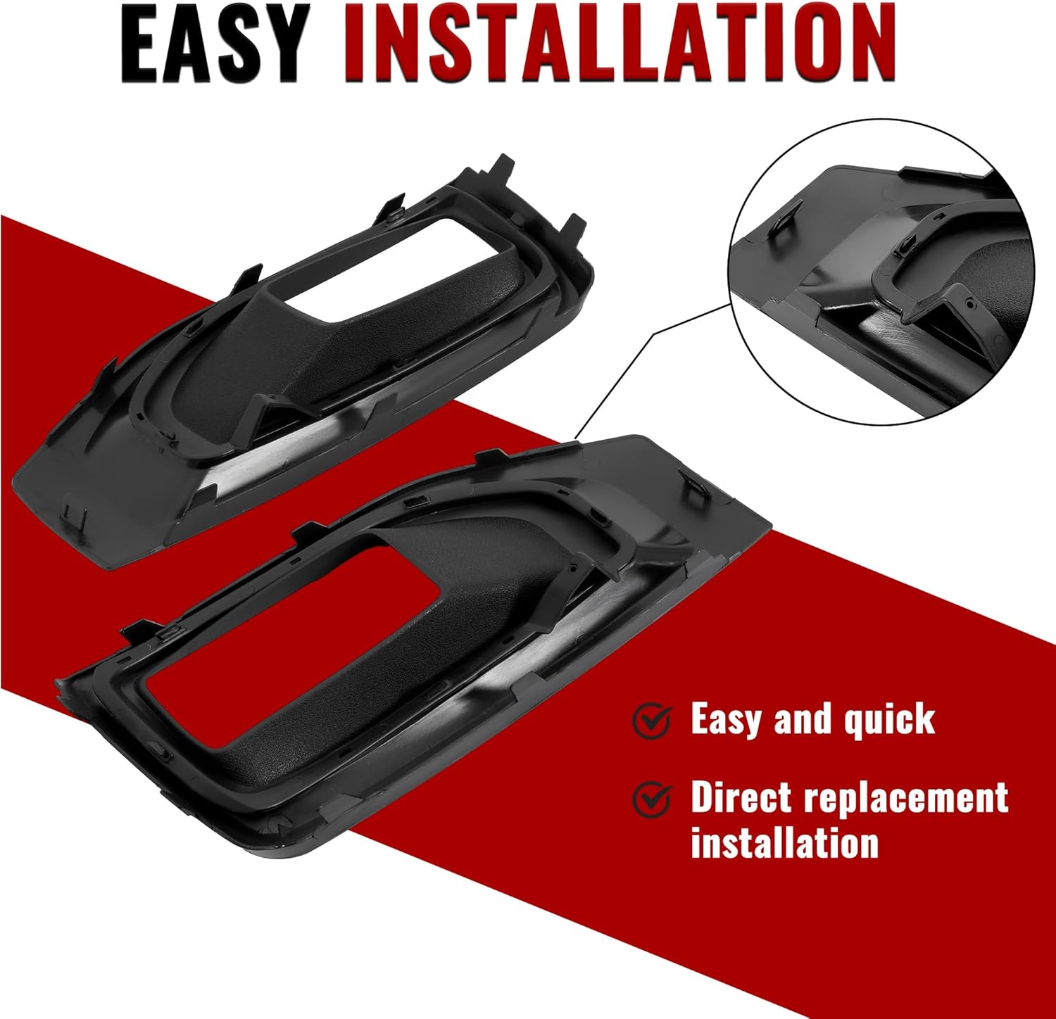 HECASA Fog Light Bezels Pair Compatible with 2015-2020 GMC Yukon/Yukon XL Fog Lamp Cover Trim Plastic (PP+ABS) Gloss Black Driver & Passenger Side Replacement for 22936426 22936427